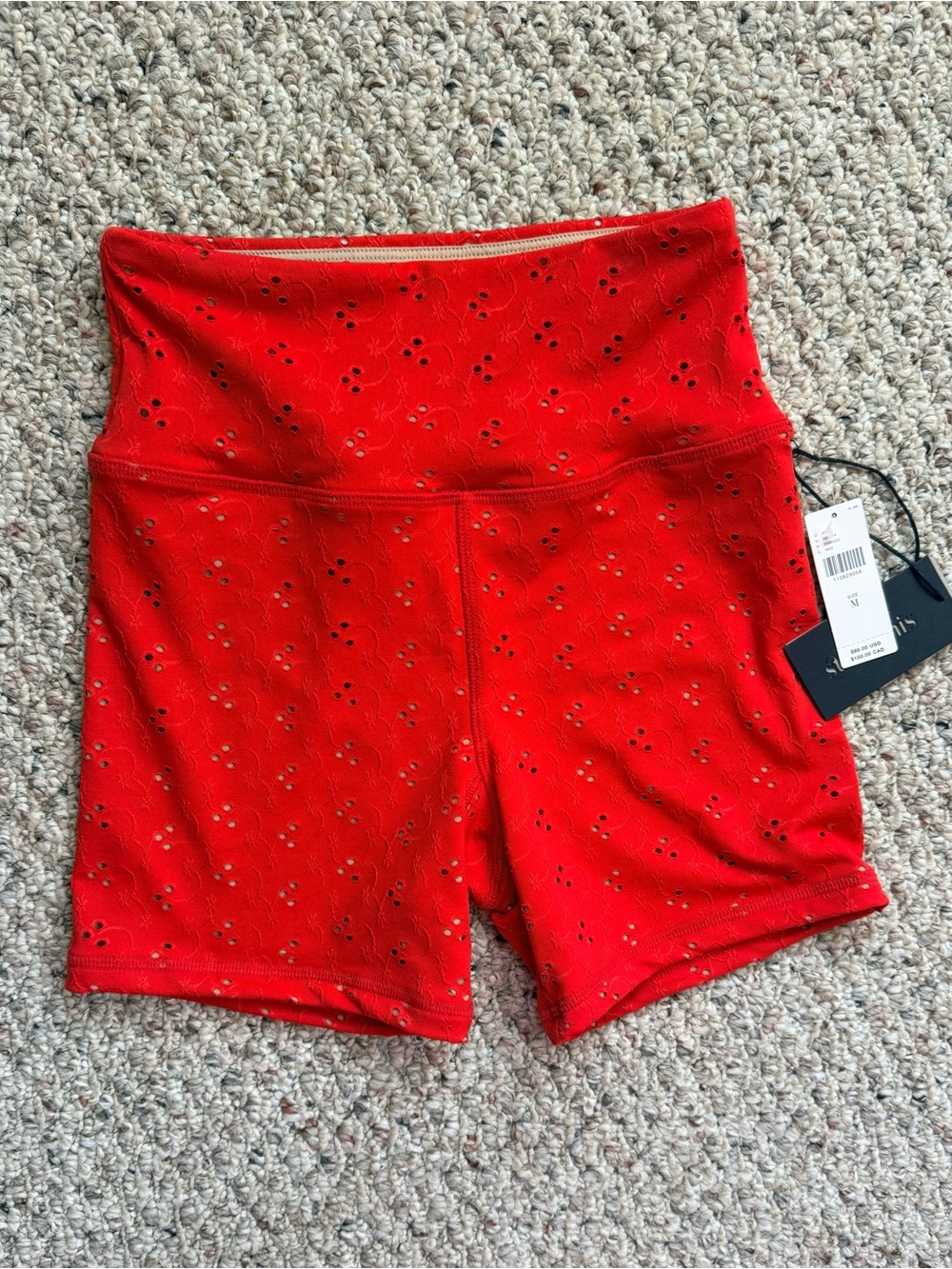 STRUT THIS | Anthropologie Eyelet High Rise Biker Shorts Red | Size M NWT